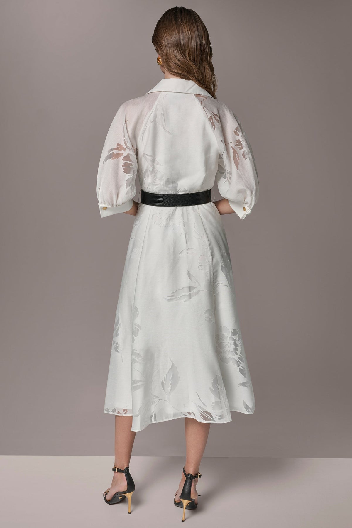 FLORAL-JACQUARD MIDI SHIRT DRESS