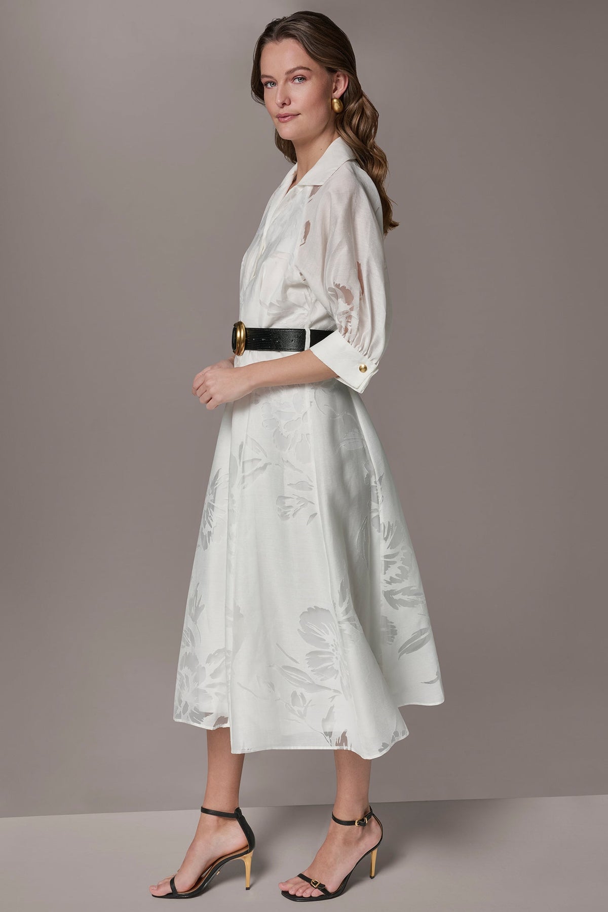 FLORAL-JACQUARD MIDI SHIRT DRESS