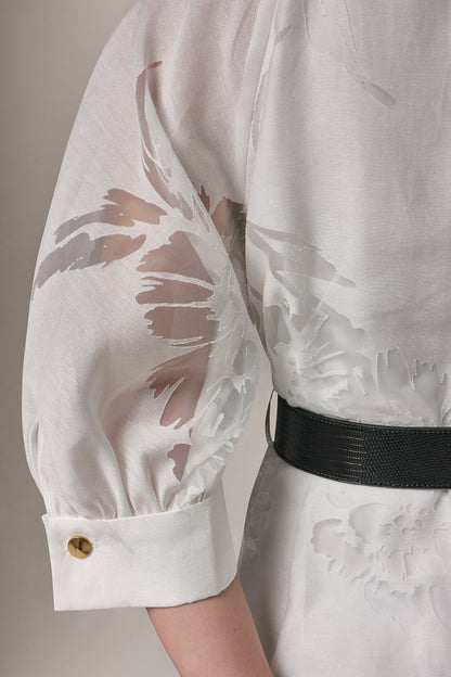 FLORAL-JACQUARD MIDI SHIRT DRESS