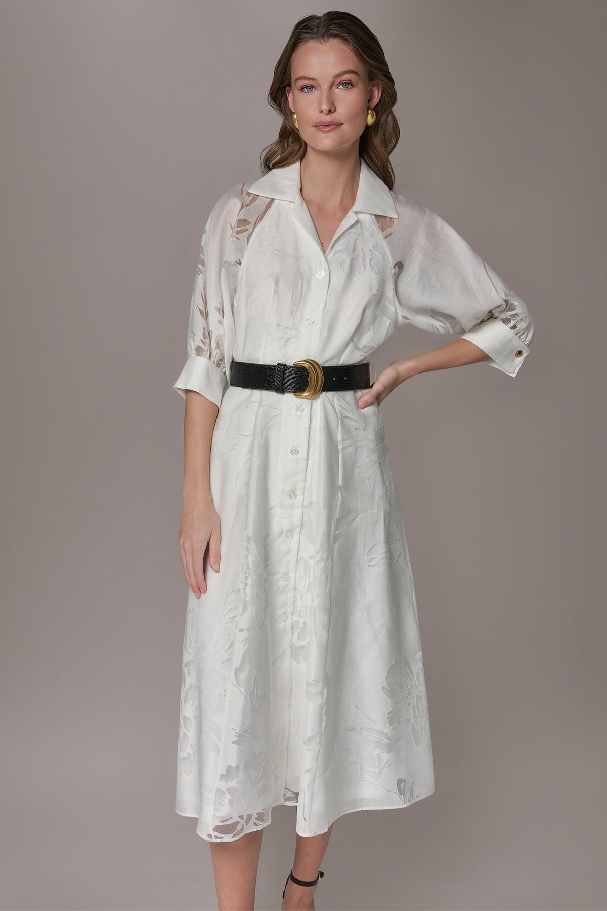 FLORAL-JACQUARD MIDI SHIRT DRESS