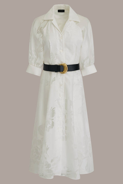 FLORAL-JACQUARD MIDI SHIRT DRESS