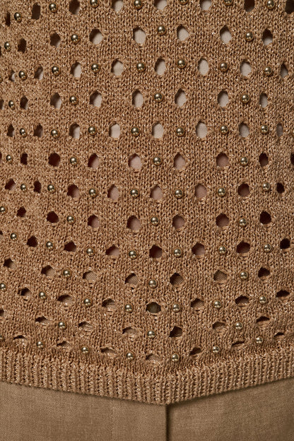 SLEEVELESS OPEN-STITCH HALTER SWEATER