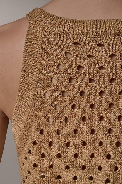 SLEEVELESS OPEN-STITCH HALTER SWEATER