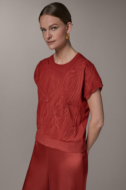 SHORT SLEEVE GEOMETRIC SWEATER