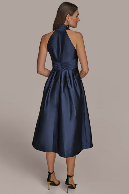 SLEEVELESS V-NECK TAFFETA MIDI COCKTAIL DRESS