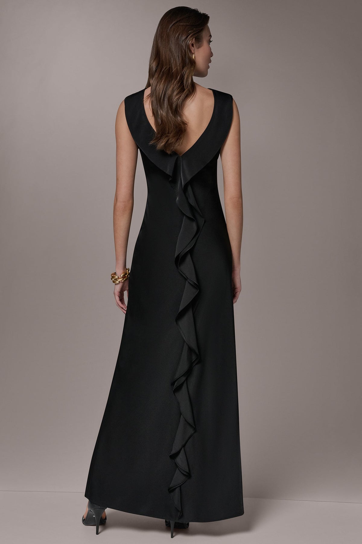 SATIN RUFFLE BACK GOWN