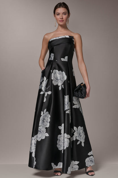 MIKADO FLORAL STRAPLESS BALL GOWN