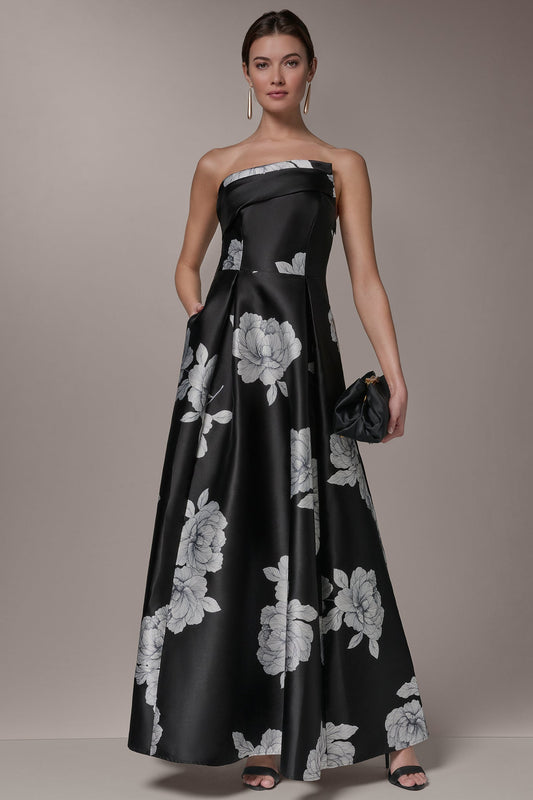 MIKADO FLORAL STRAPLESS BALL GOWN