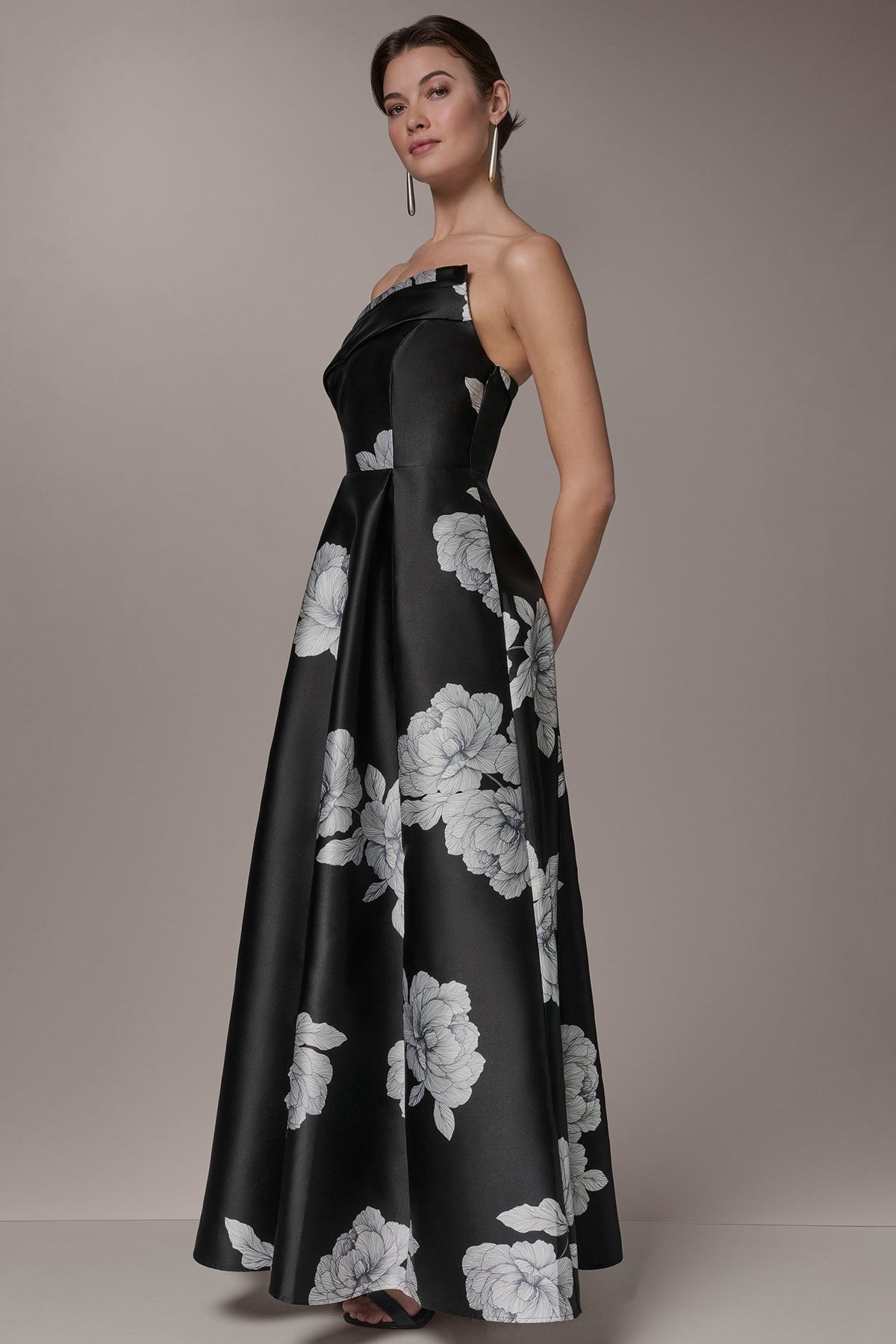 MIKADO FLORAL STRAPLESS BALL GOWN