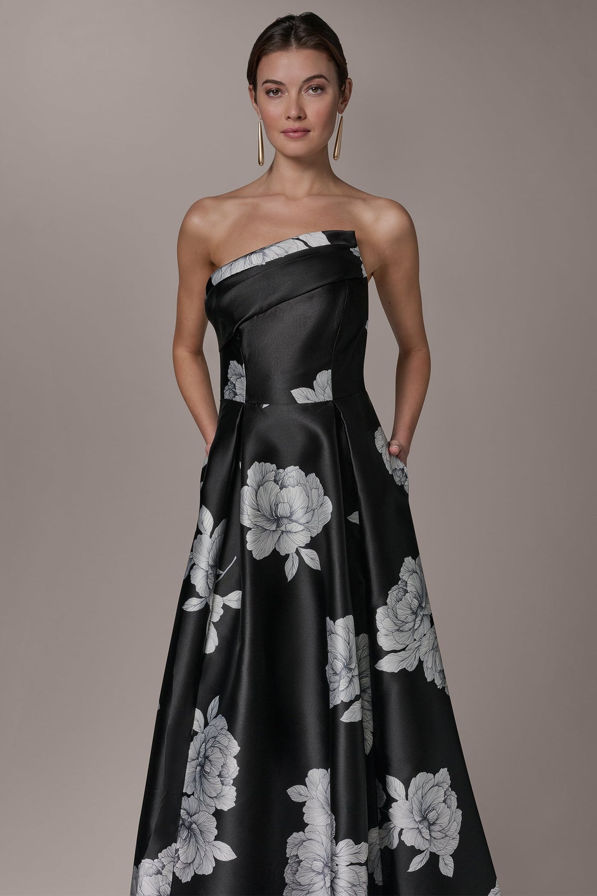 MIKADO FLORAL STRAPLESS BALL GOWN