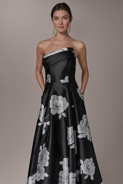 MIKADO FLORAL STRAPLESS BALL GOWN