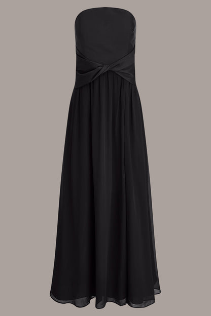 MIKADO AND CHIFFON STRAPLESS TWIST GOWN