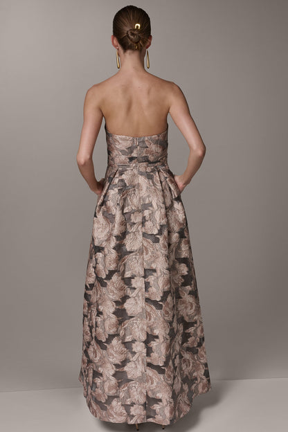 FLORAL-JACQUARD STRAPLESS BALL GOWN