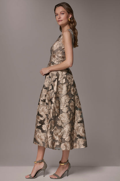 FLORAL-JACQUARD MIDI GOWN
