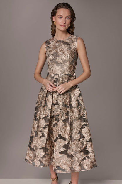 FLORAL-JACQUARD MIDI GOWN
