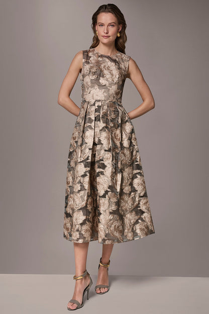 FLORAL-JACQUARD MIDI GOWN