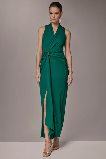 SLEEVELESS WRAP V-NECK GOWN