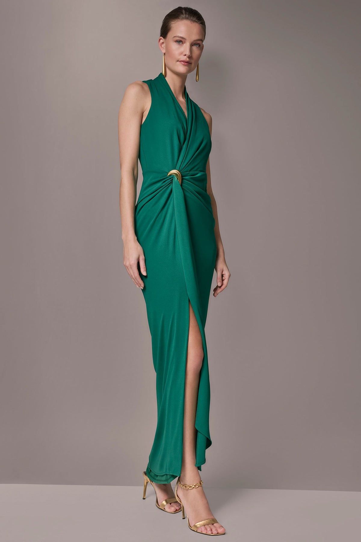 SLEEVELESS WRAP V-NECK GOWN