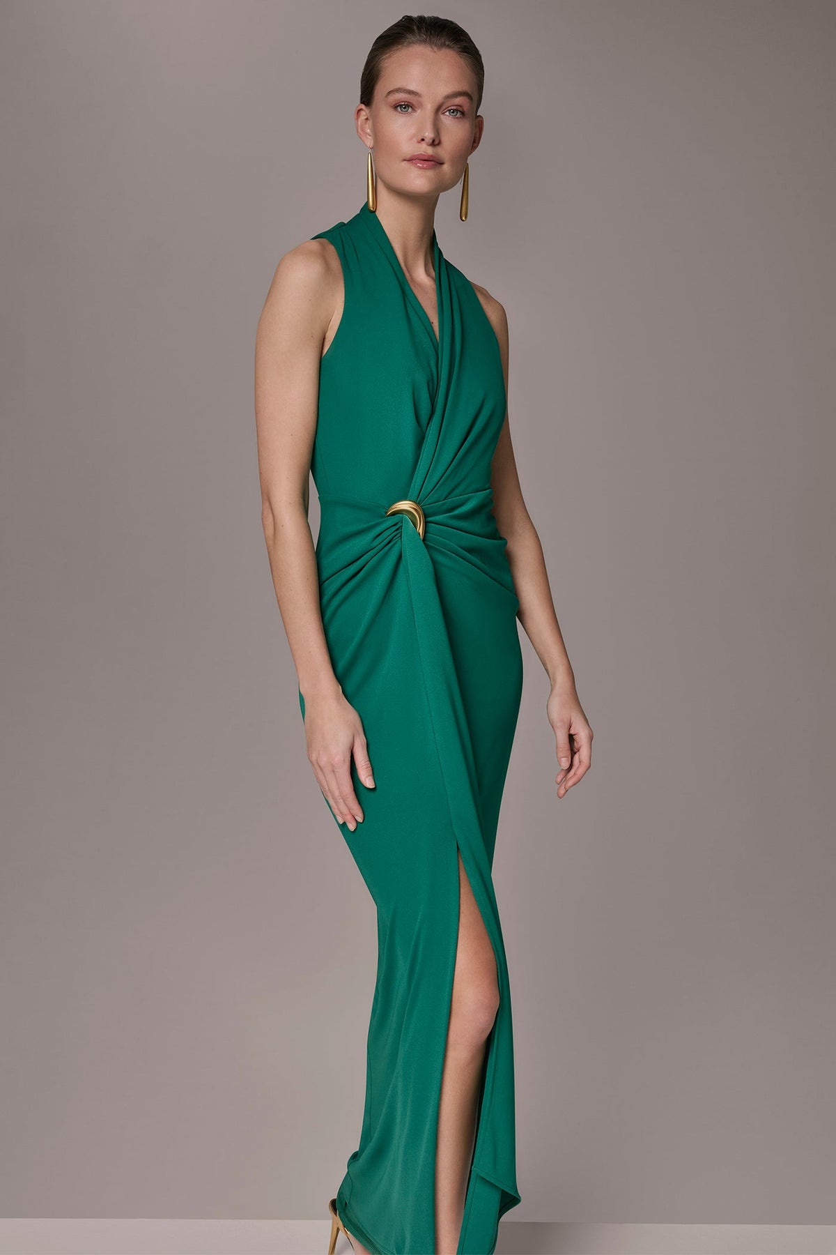 SLEEVELESS WRAP V-NECK GOWN