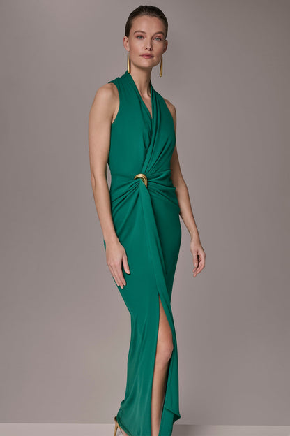 SLEEVELESS WRAP V-NECK GOWN