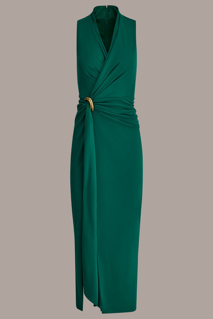 SLEEVELESS WRAP V-NECK GOWN