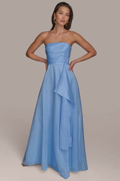 ORGANZA STRAPLESS CASCADING GOWN