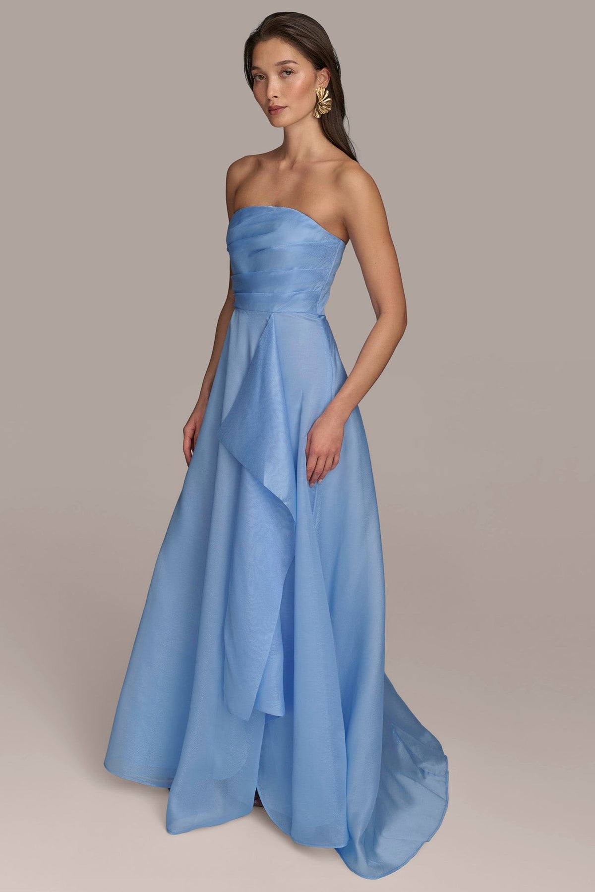 ORGANZA STRAPLESS CASCADING GOWN