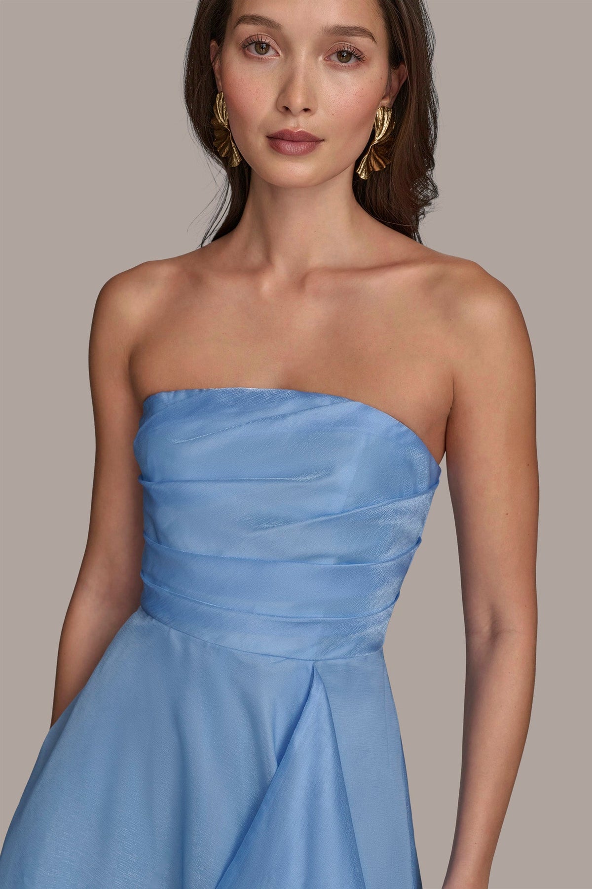 ORGANZA STRAPLESS CASCADING GOWN