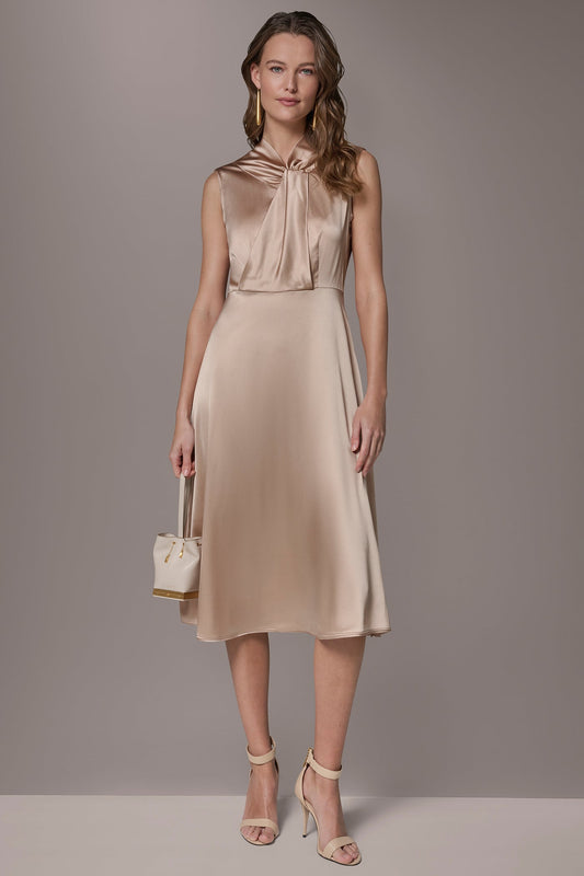 SILK-CHARMEUSE MIDI A-LINE DRESS
