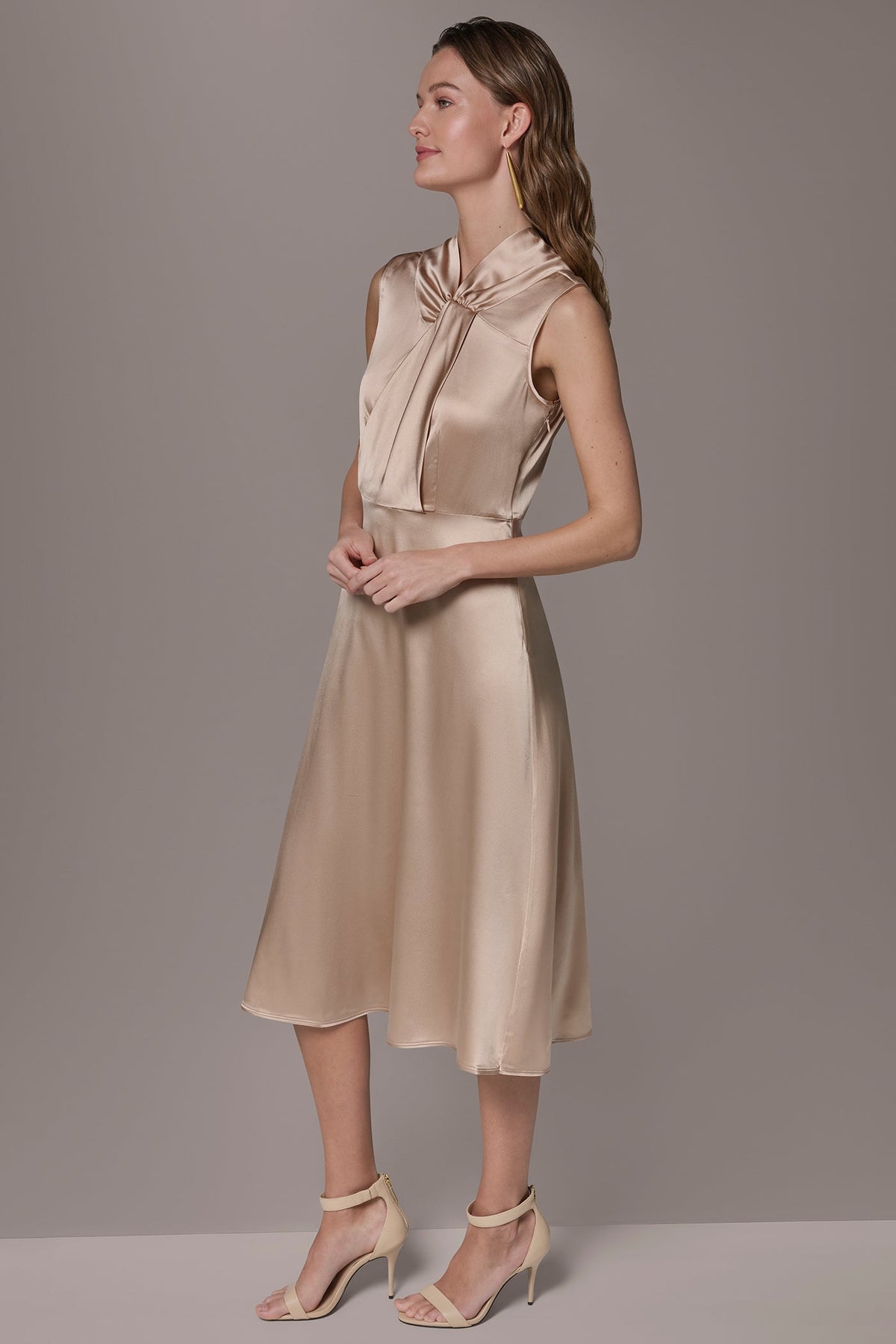 SILK-CHARMEUSE MIDI A-LINE DRESS