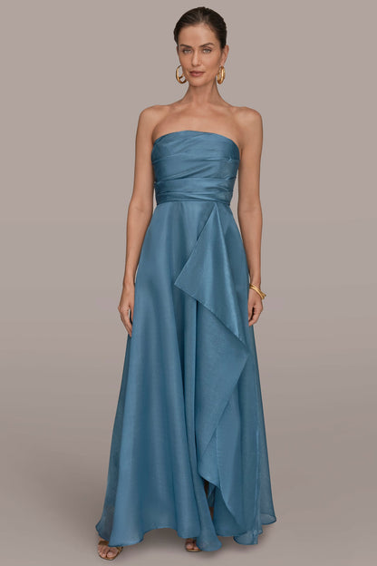 STRAPLESS RUFFLE A-LINE GOWN