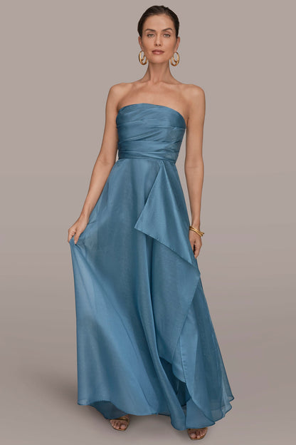 STRAPLESS RUFFLE A-LINE GOWN