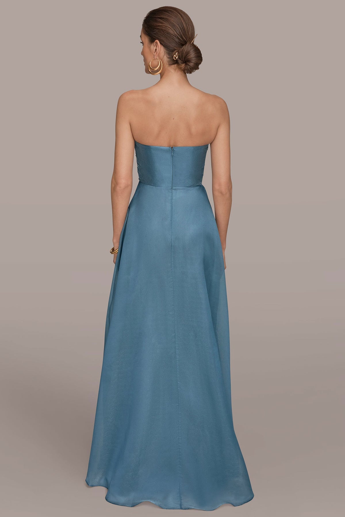 STRAPLESS RUFFLE A-LINE GOWN