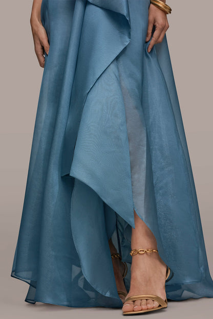 STRAPLESS RUFFLE A-LINE GOWN