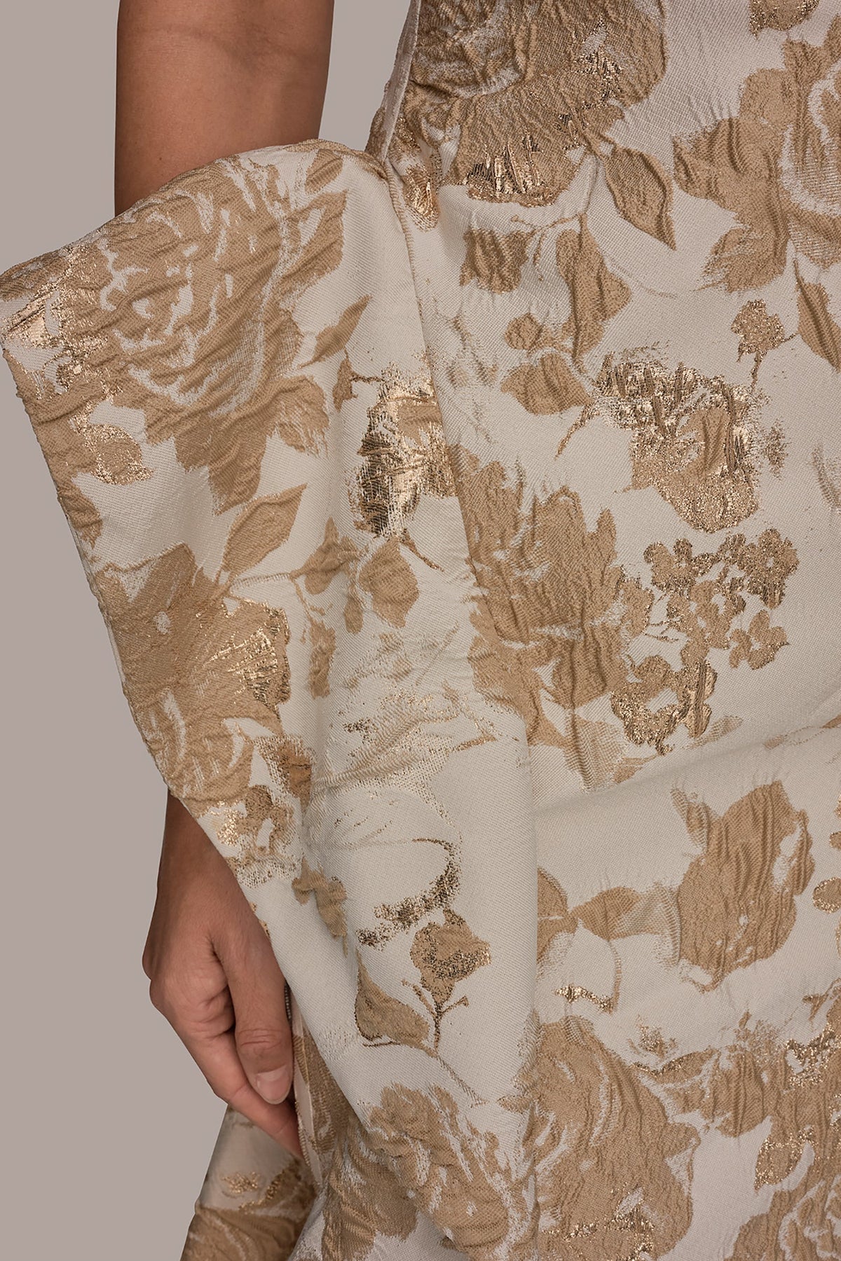 FLORAL-JACQUARD ONE-SHOULDER RUFFLE GOWN