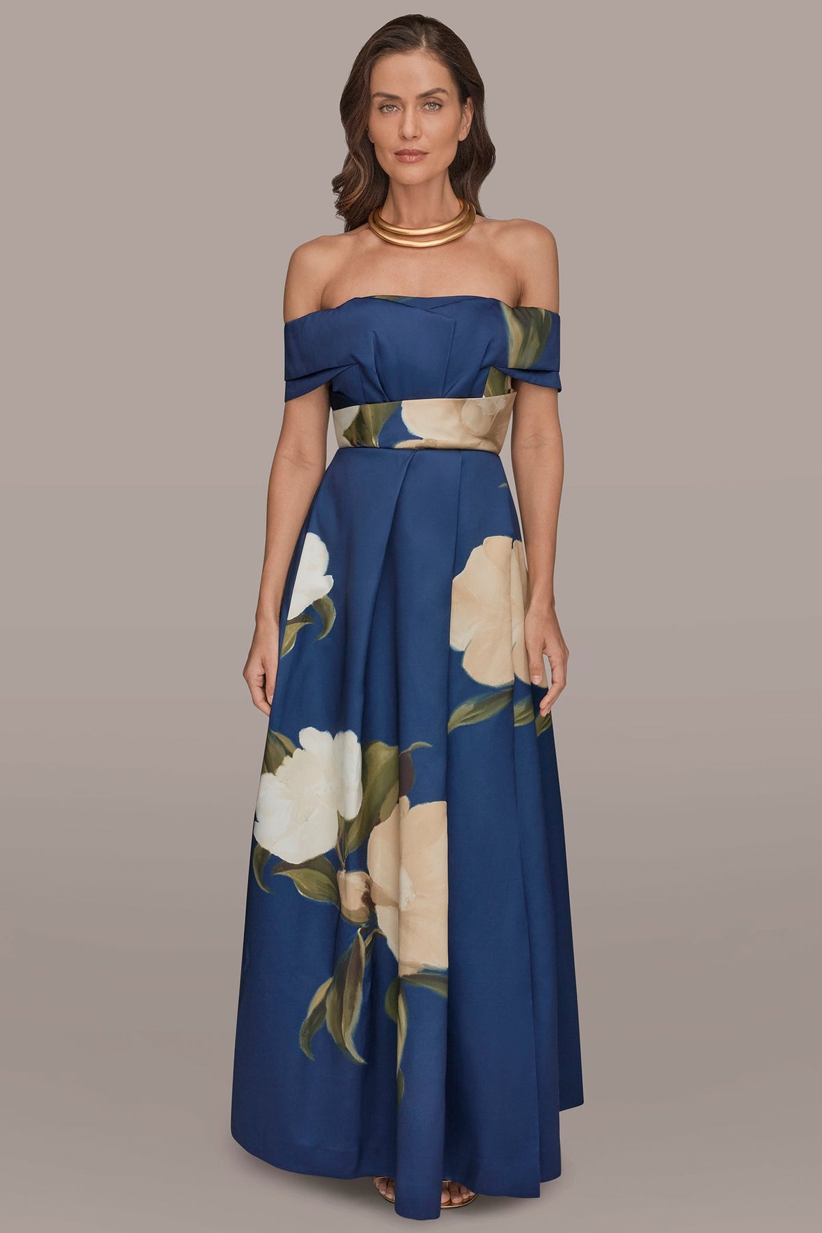 MIKADO FLORAL OFF-THE-SHOULDER BALL GOWN