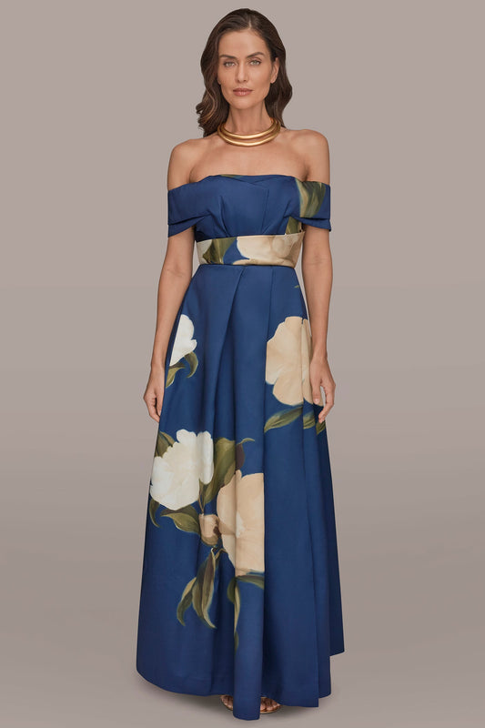 MIKADO FLORAL OFF-THE-SHOULDER BALL GOWN