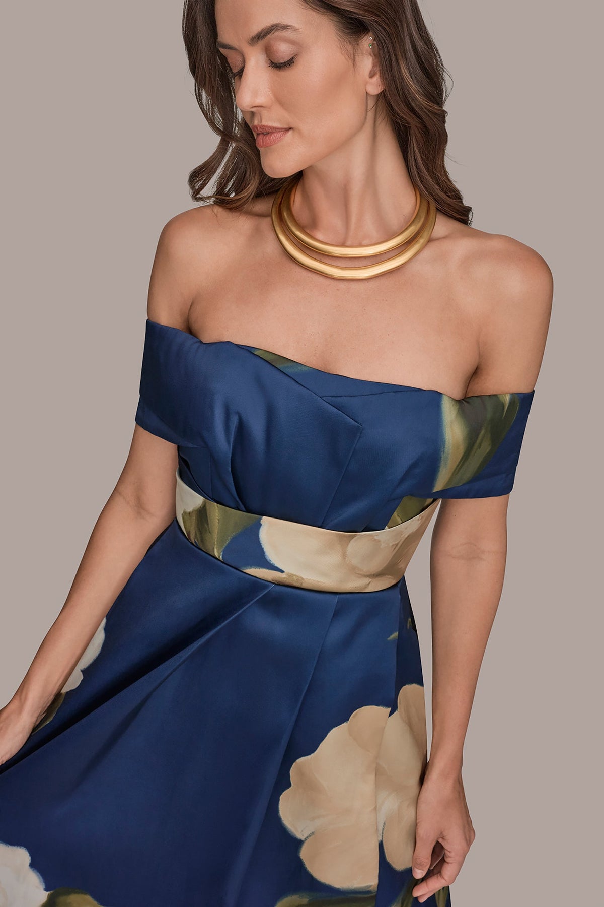MIKADO FLORAL OFF-THE-SHOULDER BALL GOWN