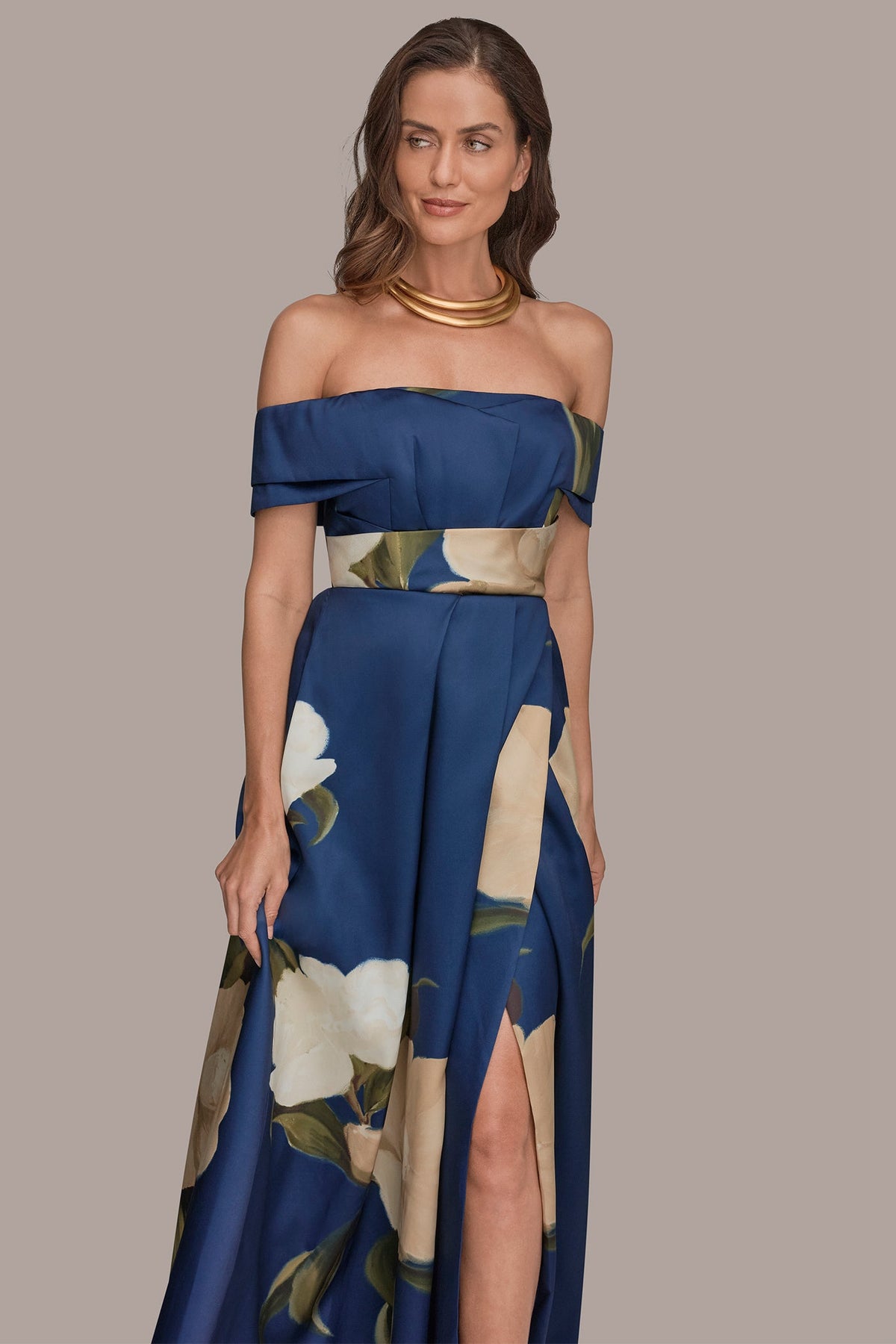 MIKADO FLORAL OFF-THE-SHOULDER BALL GOWN