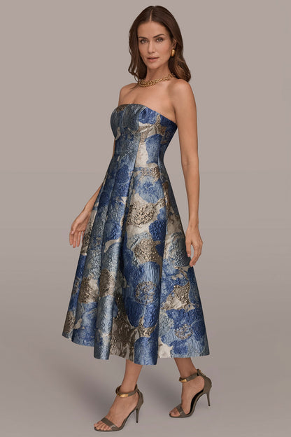 METALLIC FLORAL-JACQUARD SLEEVELESS MIDI GOWN