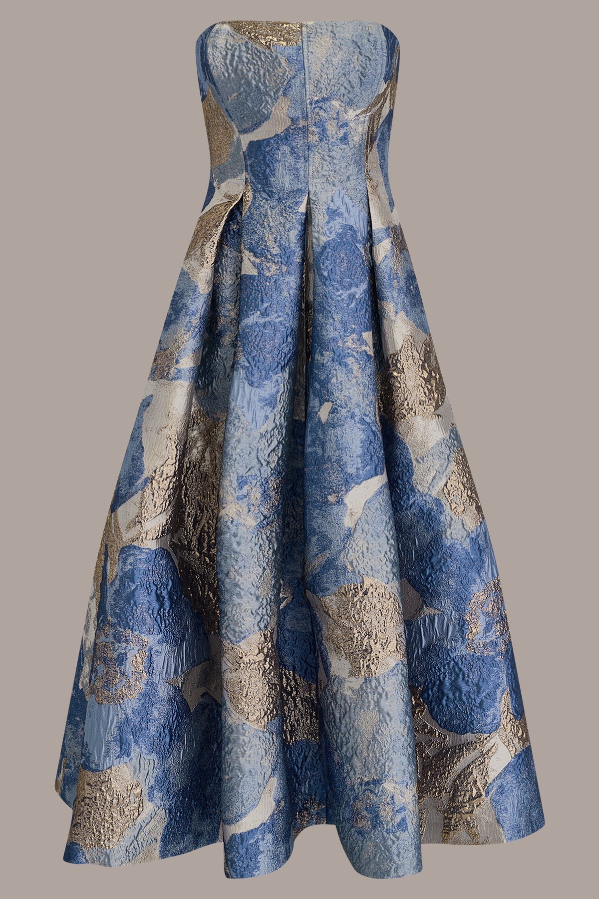METALLIC FLORAL-JACQUARD SLEEVELESS MIDI GOWN