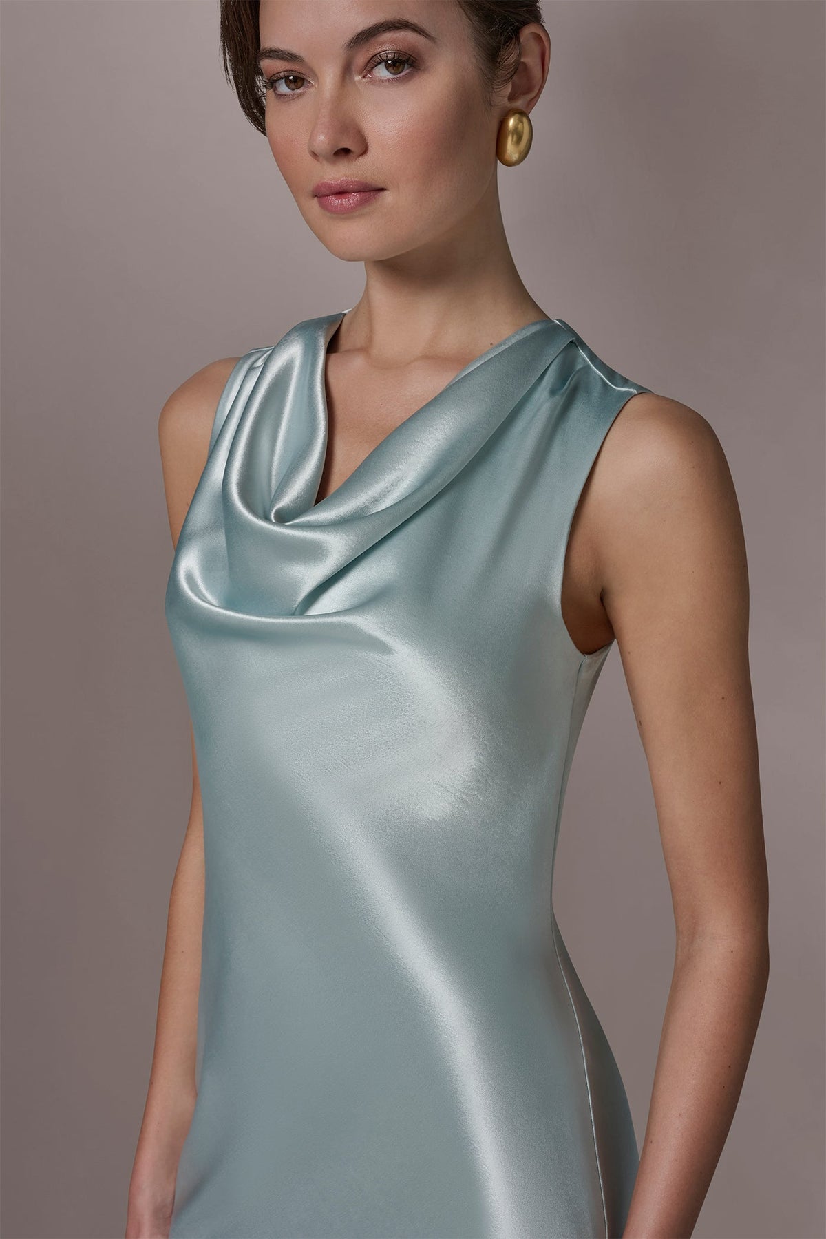 SLEEVELESS COWL-NECK GOWN