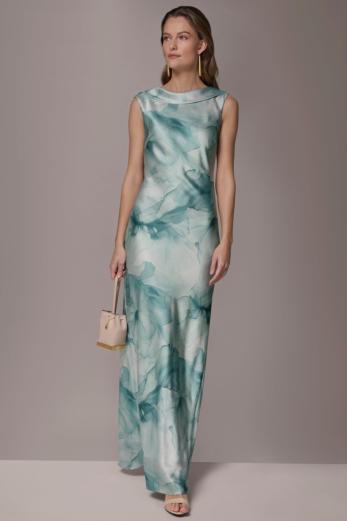 CHARMEUSE FLORAL RUFFLE GOWN