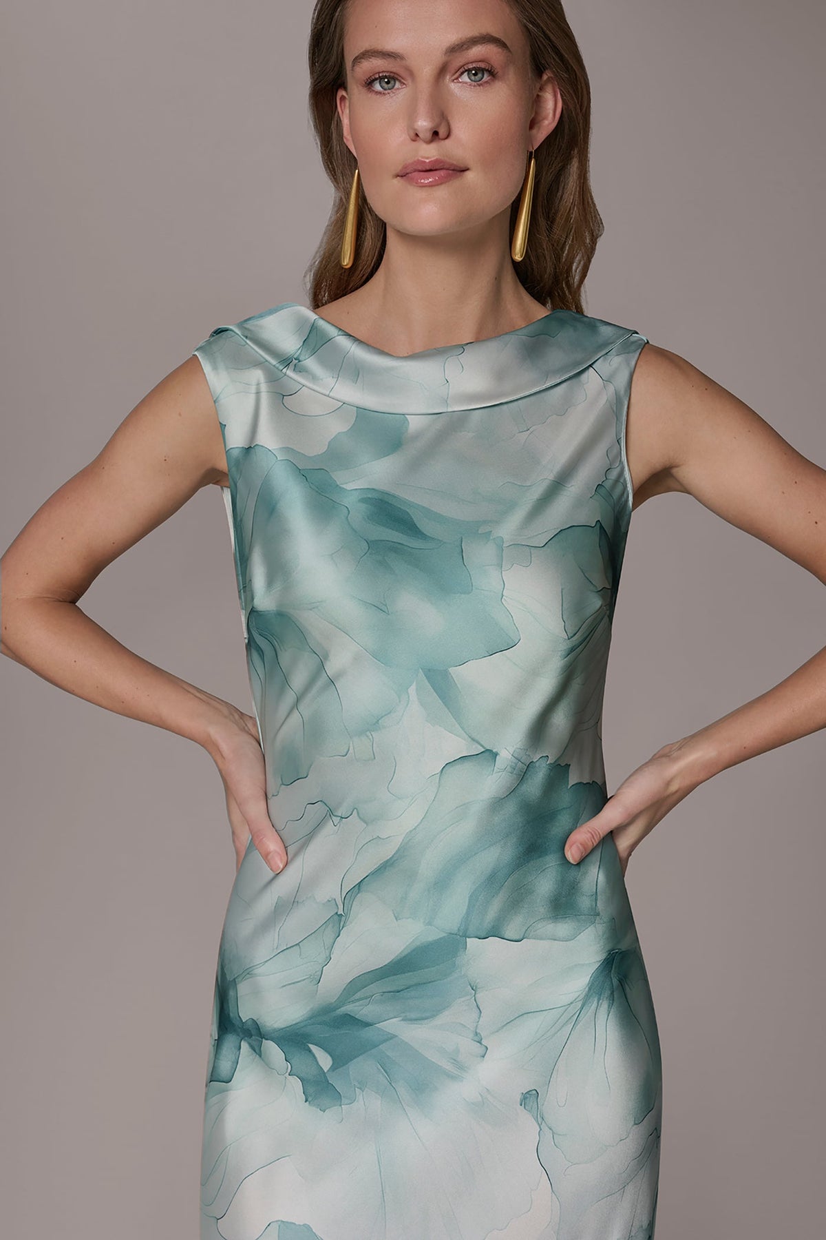 CHARMEUSE FLORAL RUFFLE GOWN