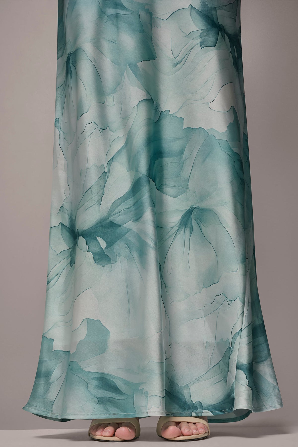 CHARMEUSE FLORAL RUFFLE GOWN