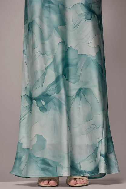 CHARMEUSE FLORAL RUFFLE GOWN