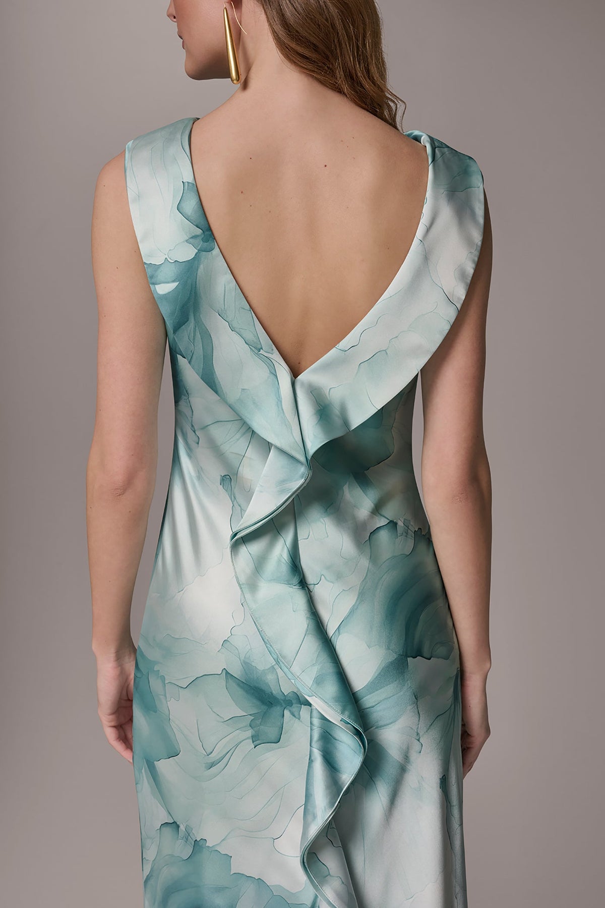 CHARMEUSE FLORAL RUFFLE GOWN