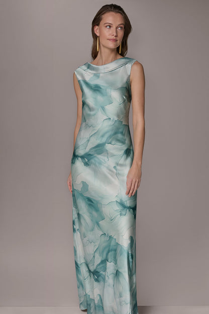 CHARMEUSE FLORAL RUFFLE GOWN