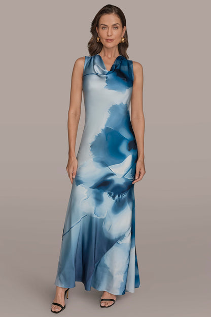 CHARMEUSE SLEEVELESS FLORAL GOWN