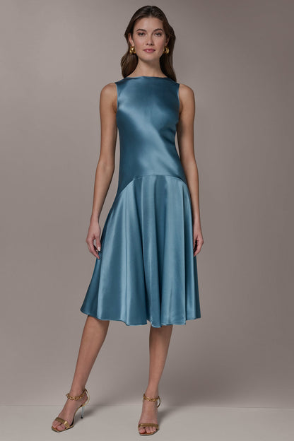 SILK-CHARMEUSE MIDI A-LINE DRESS
